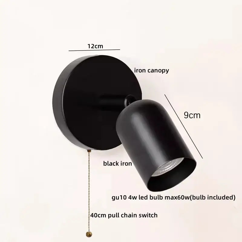 Black iron wall sconce with 12cm canopy and 9cm adjustable head includes gu10 led bulb for decorbites led wall lighting