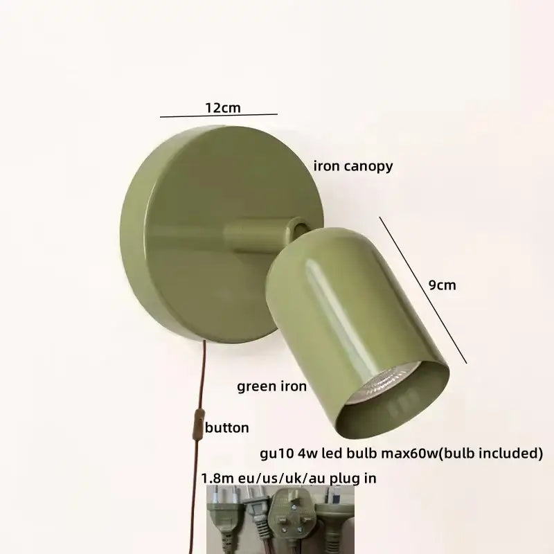 Olive green metal led wall sconce with adjustable spotlight head and included gu10 led bulb for stairwell decorbites led wall