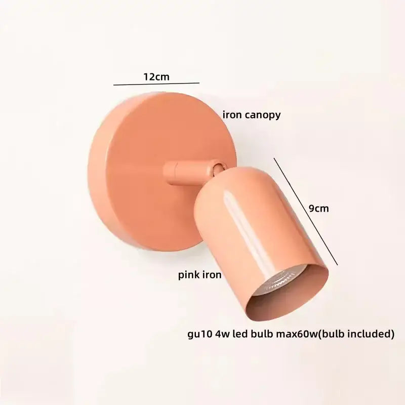 Pink iron wall sconce with cylindrical shade and circular canopy for decorbites led wall sconce lighting