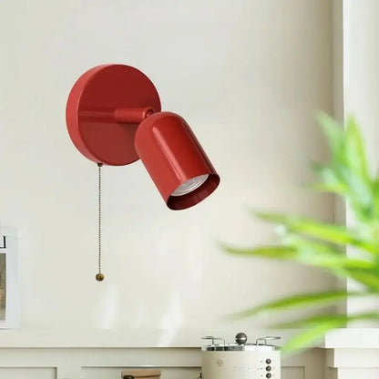 Red matte-finished metal wall sconce with pull-chain switch ideal for stairwell decorbites led wall sconce