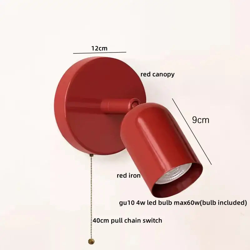 Red iron wall sconce with glossy finish and adjustable head featuring gu10 4w led bulb for decorbites led wall lighting