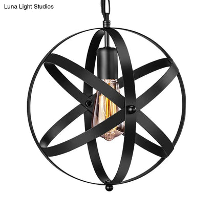 One Light Strap Globe Pendant Industrial Black Metal Ceiling Light with/without Crystal Ball