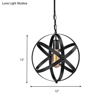 One Light Strap Globe Pendant Industrial Black Metal Ceiling Light with/without Crystal Ball