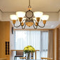 Opal Frosted Glass Bowl Chandelier with Nordic Wood and Black Ceiling Light for Bedroom