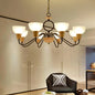 Opal Frosted Glass Bowl Chandelier with Nordic Wood and Black Ceiling Light for Bedroom