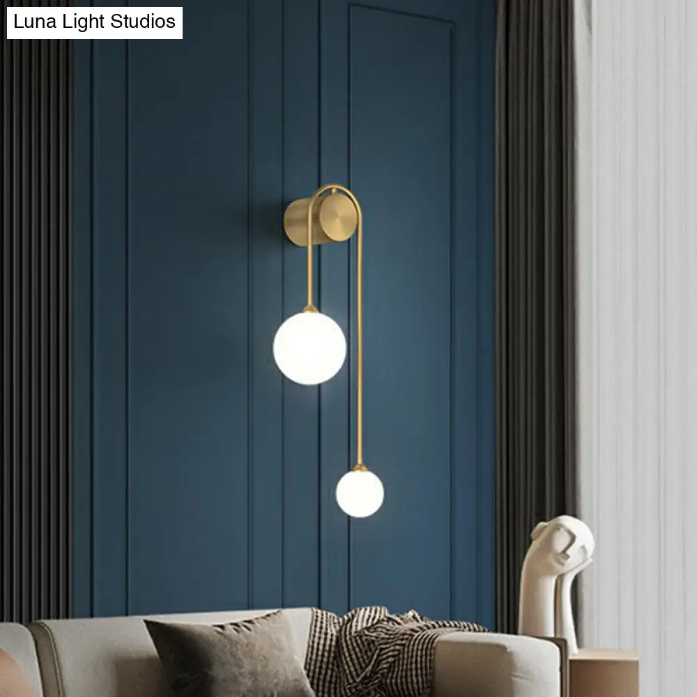 DecorBites™ DecorBites™ Opal Glass Ball Designer Sconce with 2 Gold Heads for Wall Mounting in Living Room