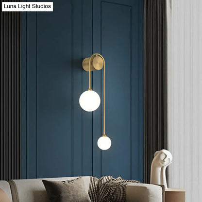 DecorBites™ DecorBites™ Opal Glass Ball Designer Sconce with 2 Gold Heads for Wall Mounting in Living Room