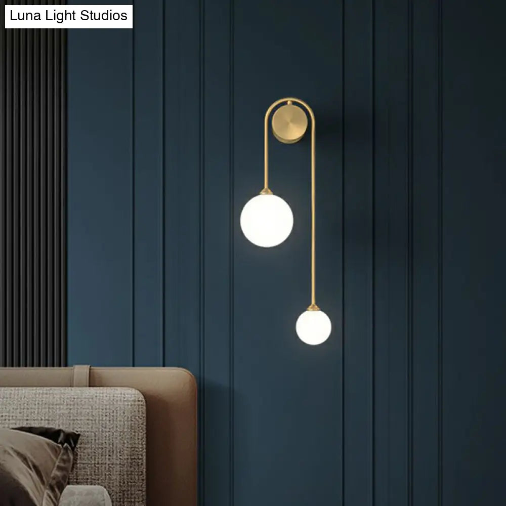 DecorBites™ DecorBites™ Opal Glass Ball Designer Sconce with 2 Gold Heads for Wall Mounting in Living Room