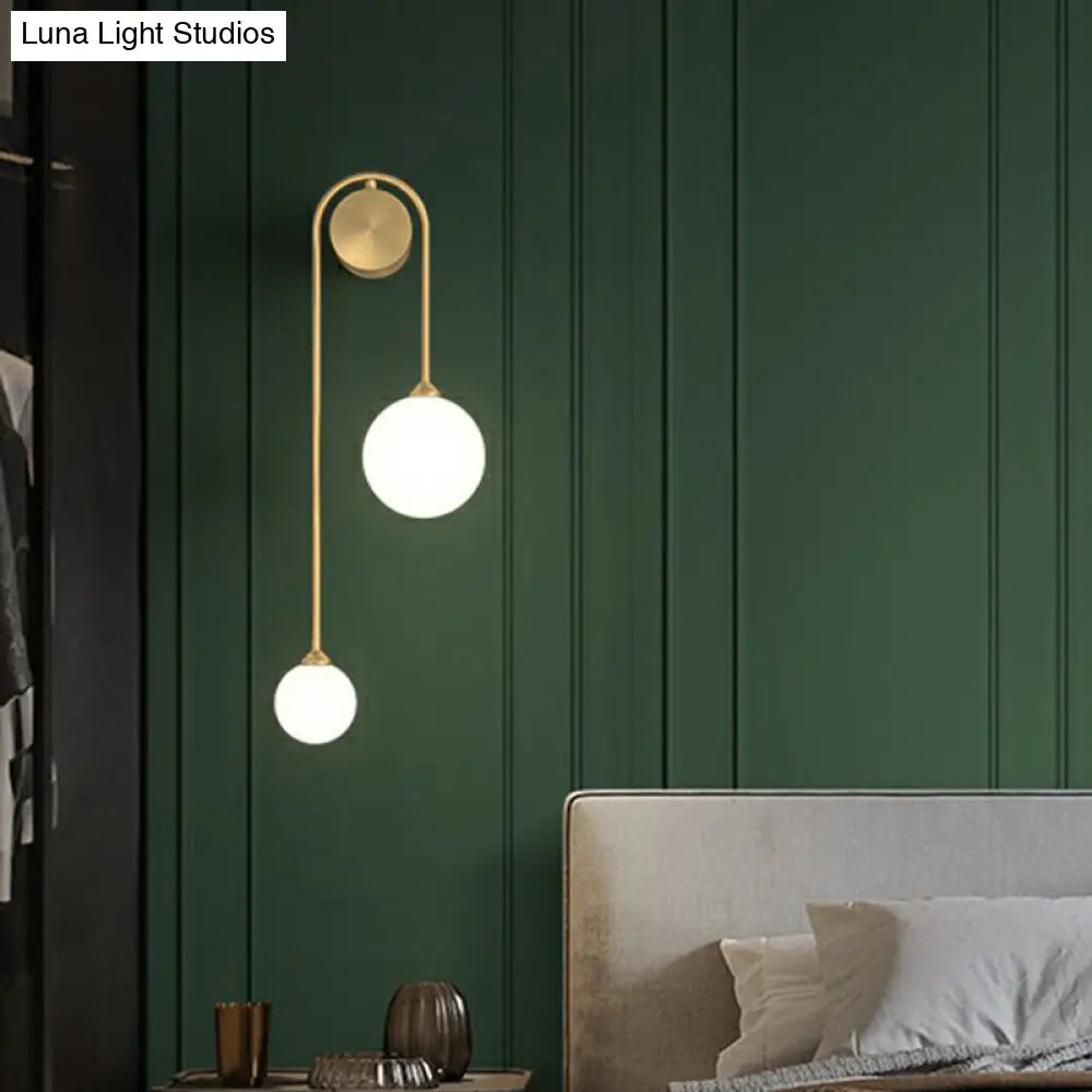 DecorBites™ DecorBites™ Opal Glass Ball Designer Sconce with 2 Gold Heads for Wall Mounting in Living Room