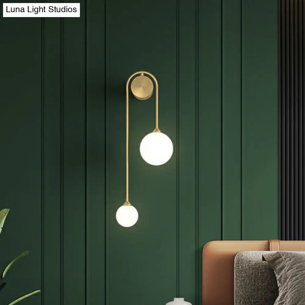 DecorBites™ DecorBites™ Opal Glass Ball Designer Sconce with 2 Gold Heads for Wall Mounting in Living Room