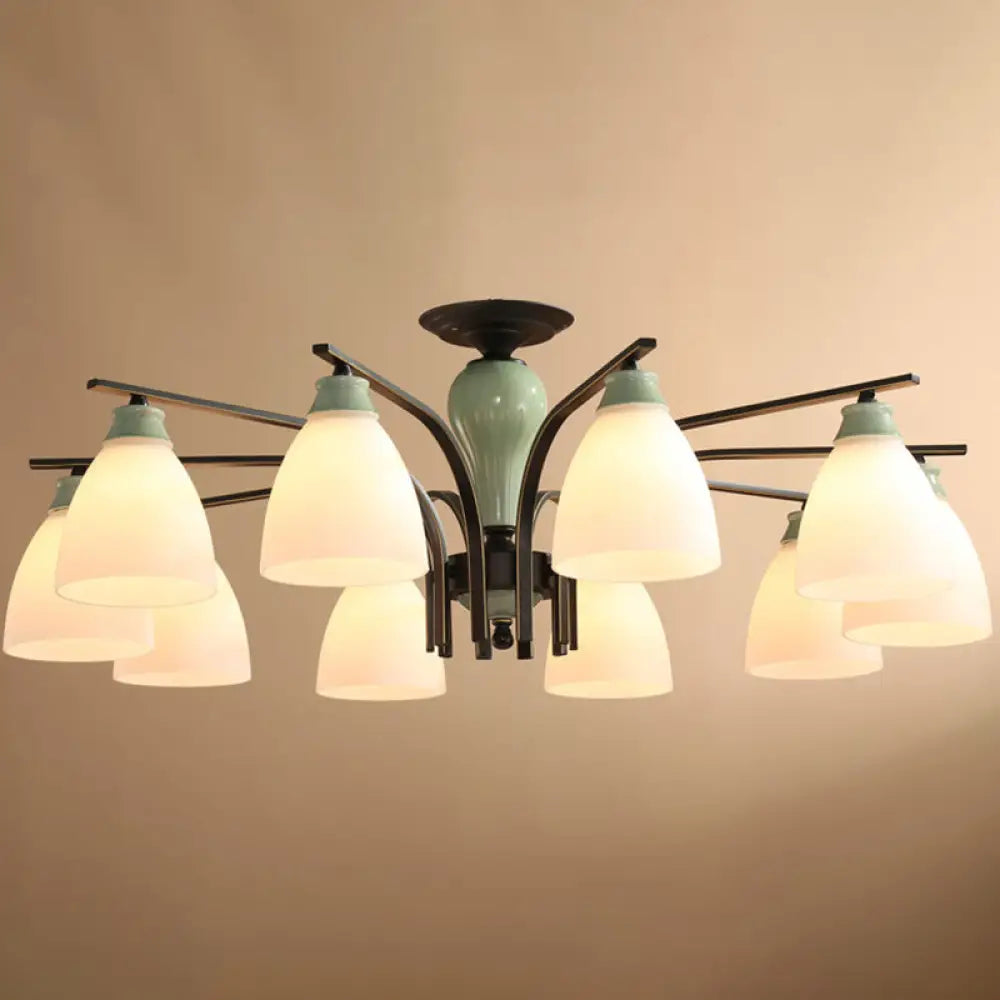 DecorBites™ DecorBites™ Opal Glass Bell Semi Flush Chandelier in Light Green - Classic Living Room Light Fixture