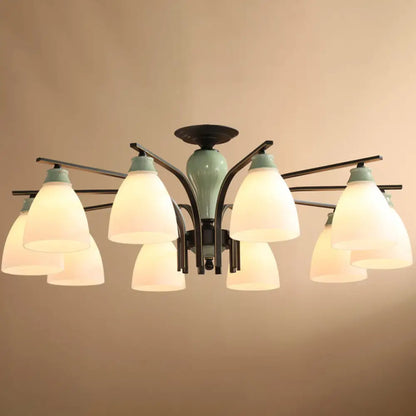 DecorBites™ DecorBites™ Opal Glass Bell Semi Flush Chandelier in Light Green - Classic Living Room Light Fixture