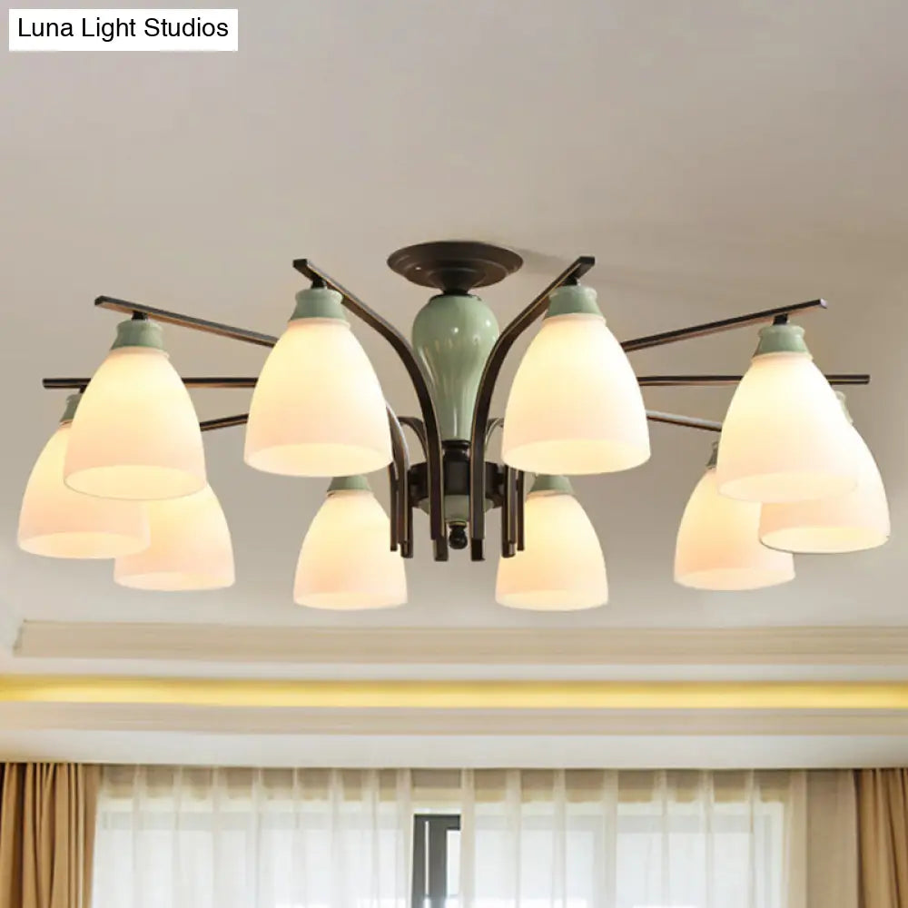 DecorBites™ DecorBites™ Opal Glass Bell Semi Flush Chandelier in Light Green - Classic Living Room Light Fixture