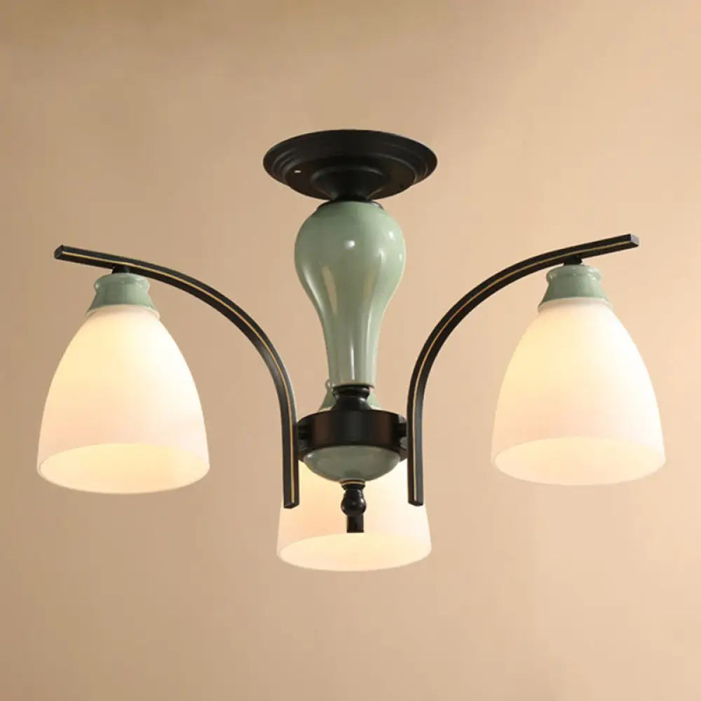 DecorBites™ DecorBites™ Opal Glass Bell Semi Flush Chandelier in Light Green - Classic Living Room Light Fixture