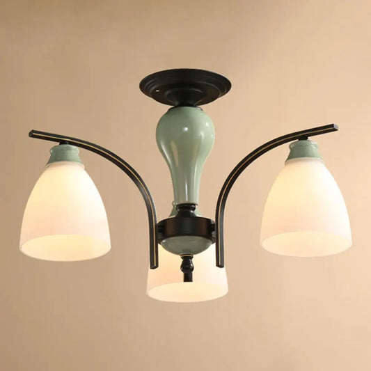 DecorBites™ DecorBites™ Opal Glass Bell Semi Flush Chandelier in Light Green - Classic Living Room Light Fixture