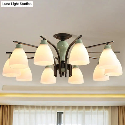 DecorBites™ DecorBites™ Opal Glass Bell Semi Flush Chandelier in Light Green - Classic Living Room Light Fixture