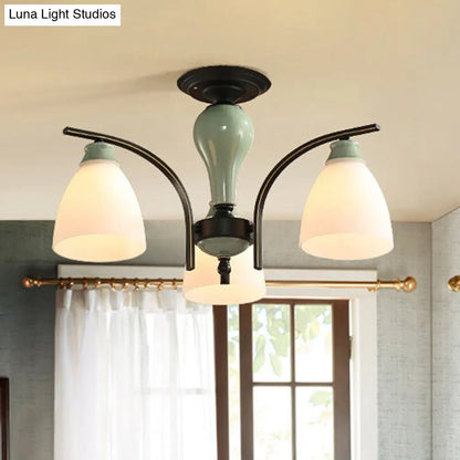 DecorBites™ DecorBites™ Opal Glass Bell Semi Flush Chandelier in Light Green - Classic Living Room Light Fixture