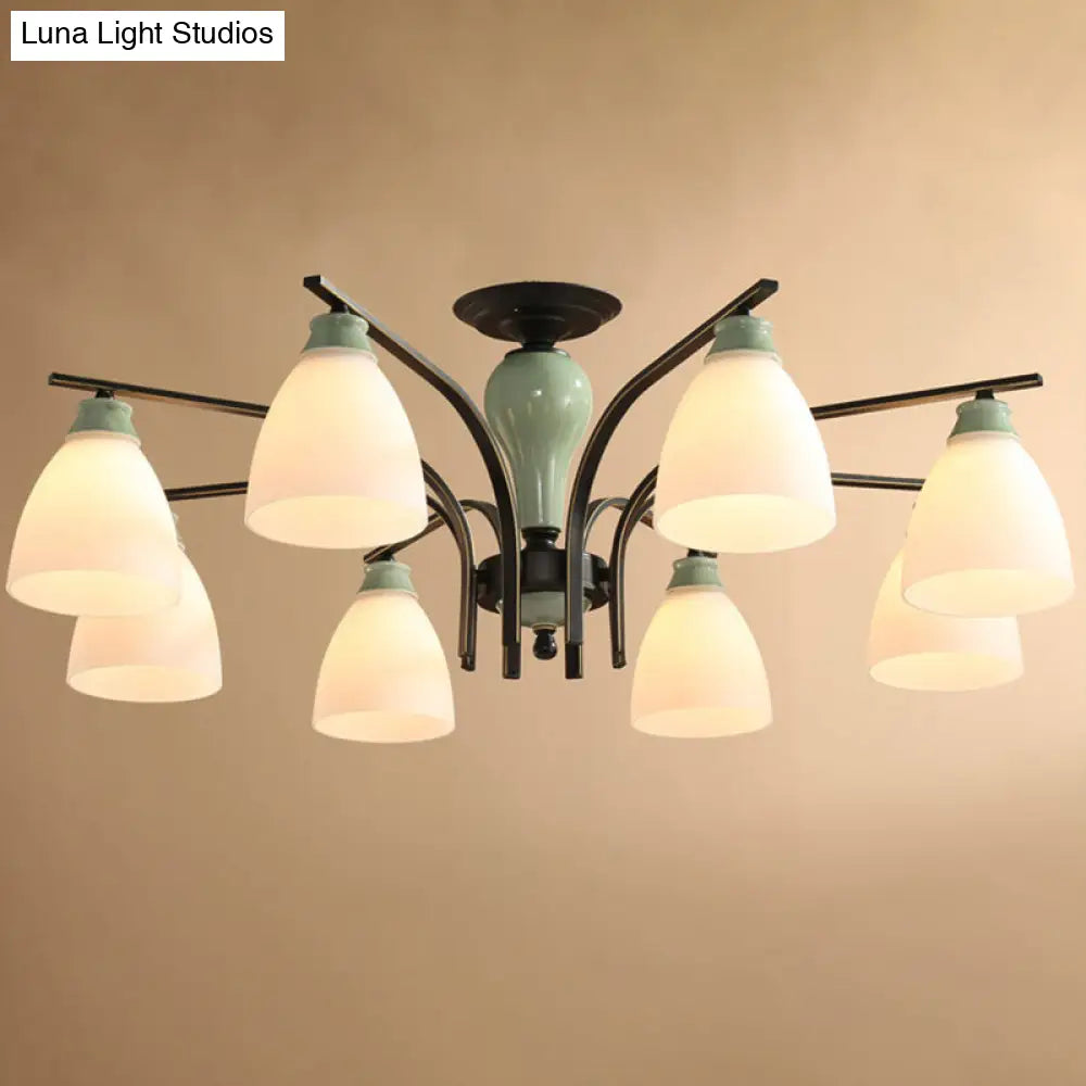DecorBites™ DecorBites™ Opal Glass Bell Semi Flush Chandelier in Light Green - Classic Living Room Light Fixture
