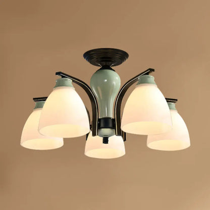 DecorBites™ DecorBites™ Opal Glass Bell Semi Flush Chandelier in Light Green - Classic Living Room Light Fixture