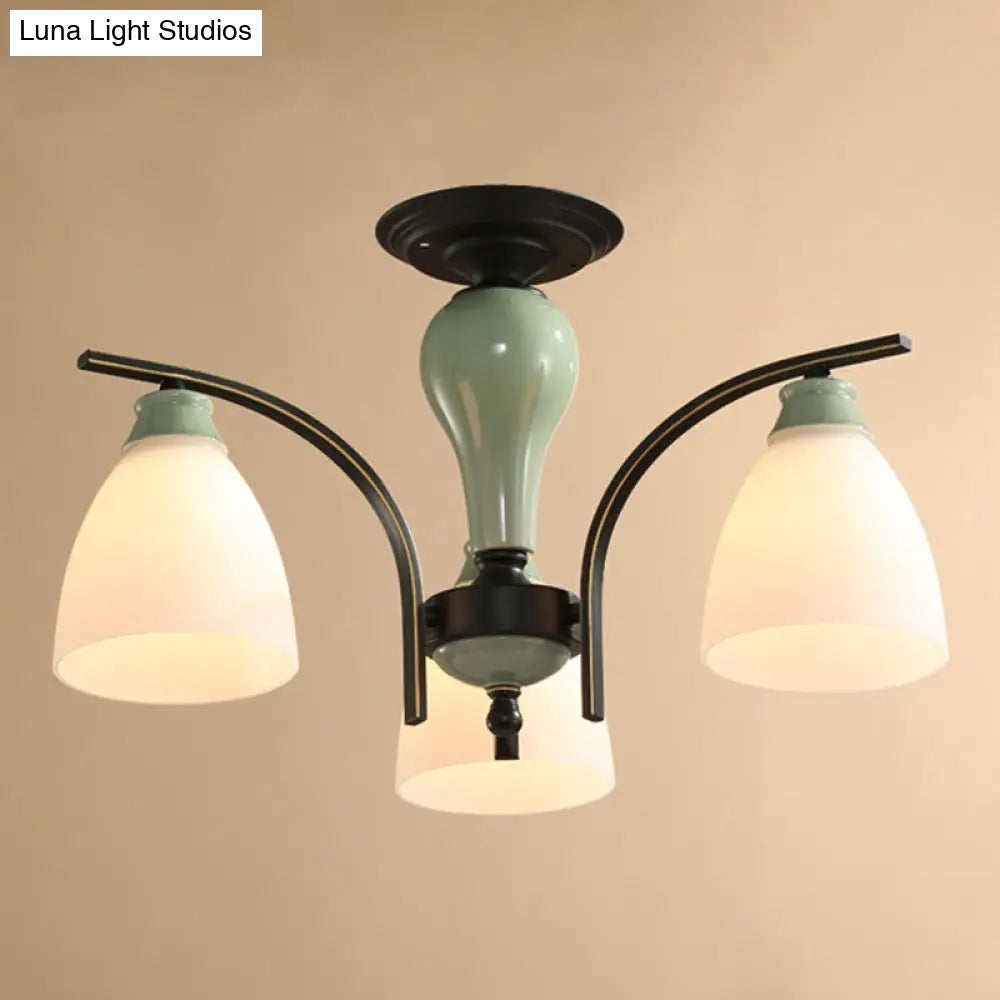DecorBites™ DecorBites™ Opal Glass Bell Semi Flush Chandelier in Light Green - Classic Living Room Light Fixture