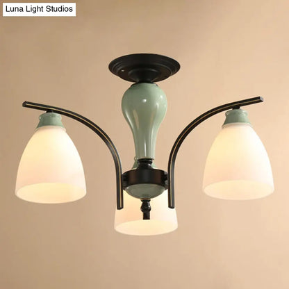 DecorBites™ DecorBites™ Opal Glass Bell Semi Flush Chandelier in Light Green - Classic Living Room Light Fixture