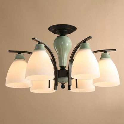 DecorBites™ DecorBites™ Opal Glass Bell Semi Flush Chandelier in Light Green - Classic Living Room Light Fixture