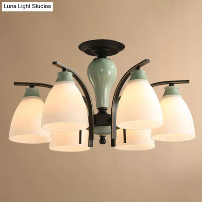 DecorBites™ DecorBites™ Opal Glass Bell Semi Flush Chandelier in Light Green - Classic Living Room Light Fixture
