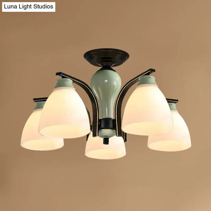 DecorBites™ DecorBites™ Opal Glass Bell Semi Flush Chandelier in Light Green - Classic Living Room Light Fixture