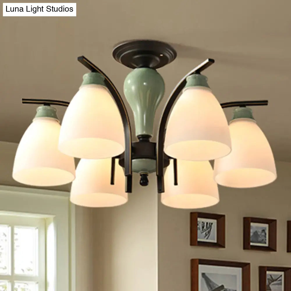 DecorBites™ DecorBites™ Opal Glass Bell Semi Flush Chandelier in Light Green - Classic Living Room Light Fixture