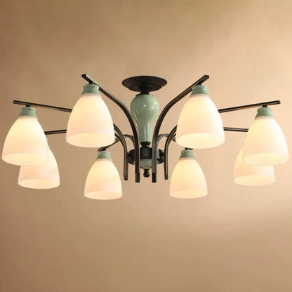 DecorBites™ DecorBites™ Opal Glass Bell Semi Flush Chandelier in Light Green - Classic Living Room Light Fixture