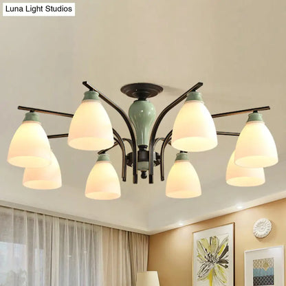 DecorBites™ DecorBites™ Opal Glass Bell Semi Flush Chandelier in Light Green - Classic Living Room Light Fixture