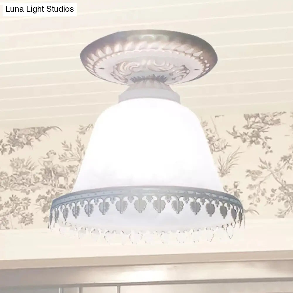 DecorBites™ DecorBites™ Opal Glass Bell Small Ceiling Lamp - Farmhouse 1-Light Flush Mount in White