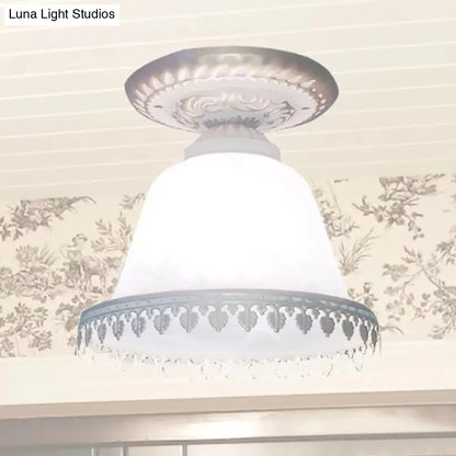 DecorBites™ DecorBites™ Opal Glass Bell Small Ceiling Lamp - Farmhouse 1-Light Flush Mount in White