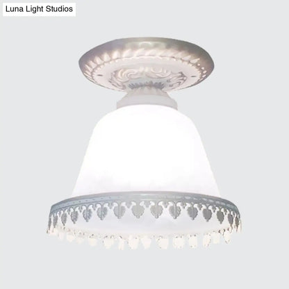 DecorBites™ DecorBites™ Opal Glass Bell Small Ceiling Lamp - Farmhouse 1-Light Flush Mount in White
