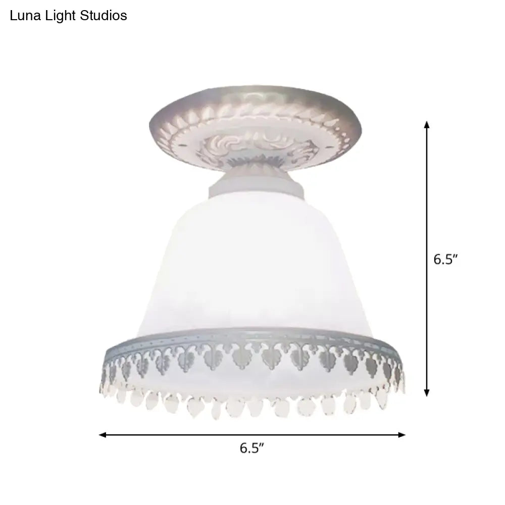 DecorBites™ DecorBites™ Opal Glass Bell Small Ceiling Lamp - Farmhouse 1-Light Flush Mount in White