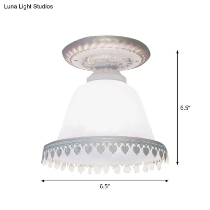 DecorBites™ DecorBites™ Opal Glass Bell Small Ceiling Lamp - Farmhouse 1-Light Flush Mount in White