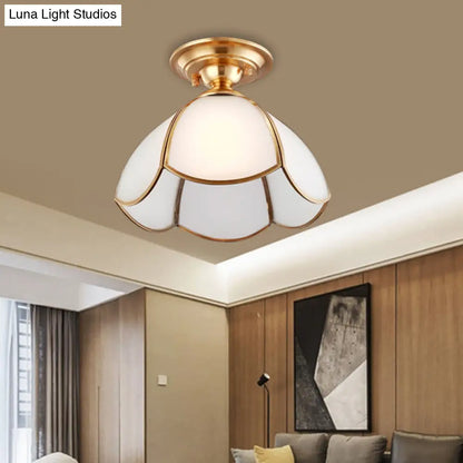 Opal Glass Brass Dome Ceiling Light Fixture – Perfect for Bedrooms