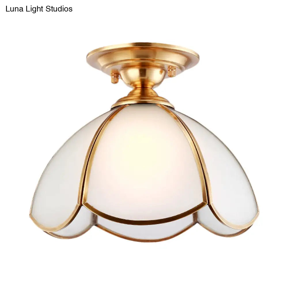 Opal Glass Brass Dome Ceiling Light Fixture – Perfect for Bedrooms