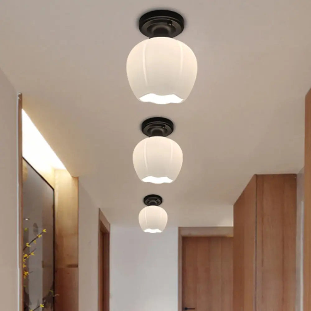 DecorBites™ DecorBites™ Opal Glass Bud Flush Lamp - Classic Style Ceiling Mounted Fixture, 1 Light, Black for Living Room