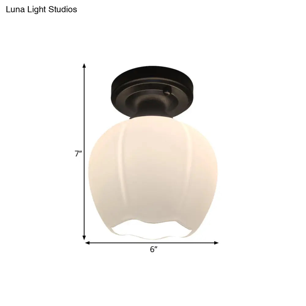 DecorBites™ DecorBites™ Opal Glass Bud Flush Lamp - Classic Style Ceiling Mounted Fixture, 1 Light, Black for Living Room