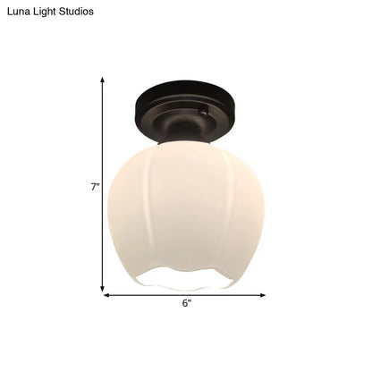 DecorBites™ DecorBites™ Opal Glass Bud Flush Lamp - Classic Style Ceiling Mounted Fixture, 1 Light, Black for Living Room