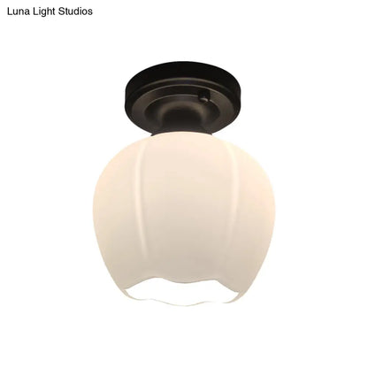 DecorBites™ DecorBites™ Opal Glass Bud Flush Lamp - Classic Style Ceiling Mounted Fixture, 1 Light, Black for Living Room