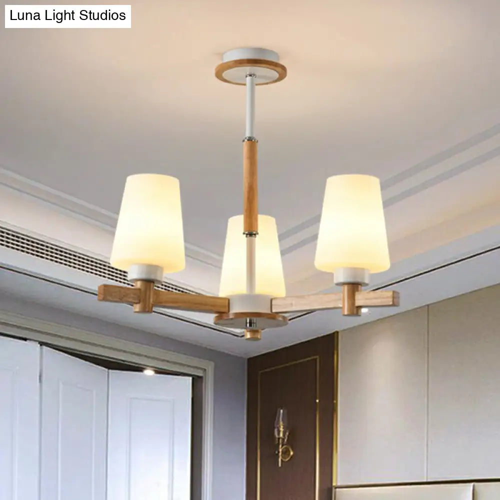 Opal Glass Chandelier Ceiling Light with Contemporary Wood Design - Ideal for Bedroom