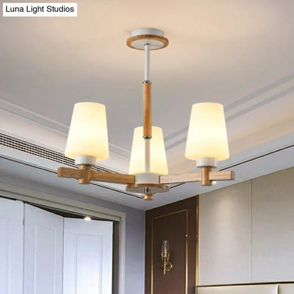 Opal Glass Chandelier Ceiling Light with Contemporary Wood Design - Ideal for Bedroom