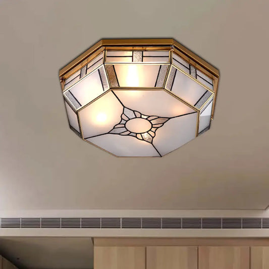 DecorBites™ DecorBites™ Opal Glass Flush Light with 3 Heads - Brass Finish - Octagonal Shape - Bedroom Ceiling Lighting