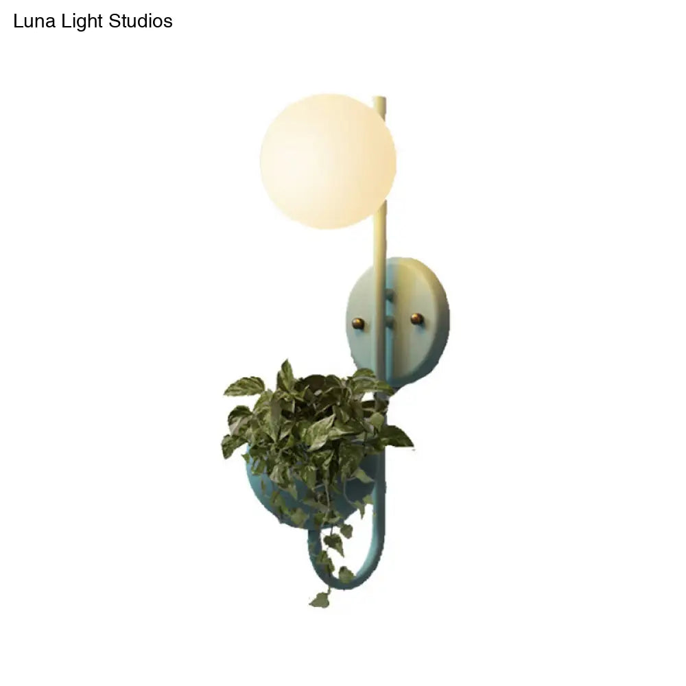 DecorBites™ DecorBites™ Opal Glass Macaron Sphere Wall Sconce Light - Modern Bedroom Lighting Fixture with Metal Dome Pot