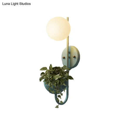 DecorBites™ DecorBites™ Opal Glass Macaron Sphere Wall Sconce Light - Modern Bedroom Lighting Fixture with Metal Dome Pot