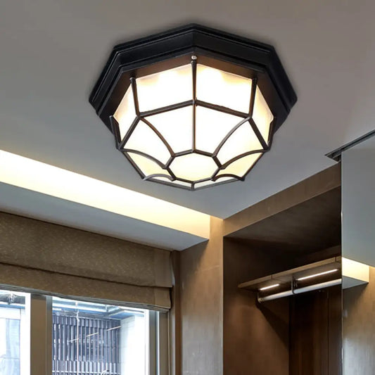 DecorBites™ DecorBites™ Opal Glass Octagonal Bedroom Flushmount Lodge with 1-Head, Modern White/Black Finish – Flush Mount Lamp Fixture