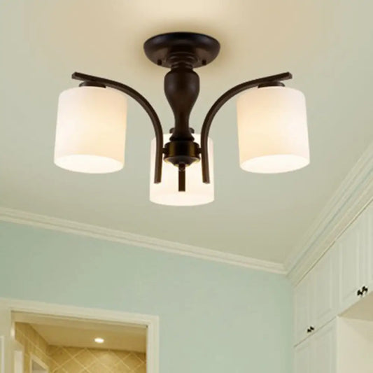 DecorBites™ DecorBites™ Opal Glass Semi Flush Mount Ceiling Chandelier - Classic Cylinder Design in Elegant Black