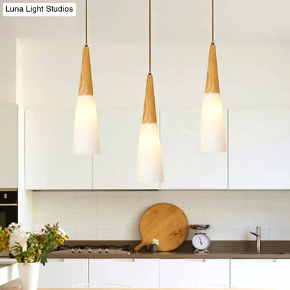 Opal Glass Slim Cone Pendant Light in White - Simple Style for Corridors